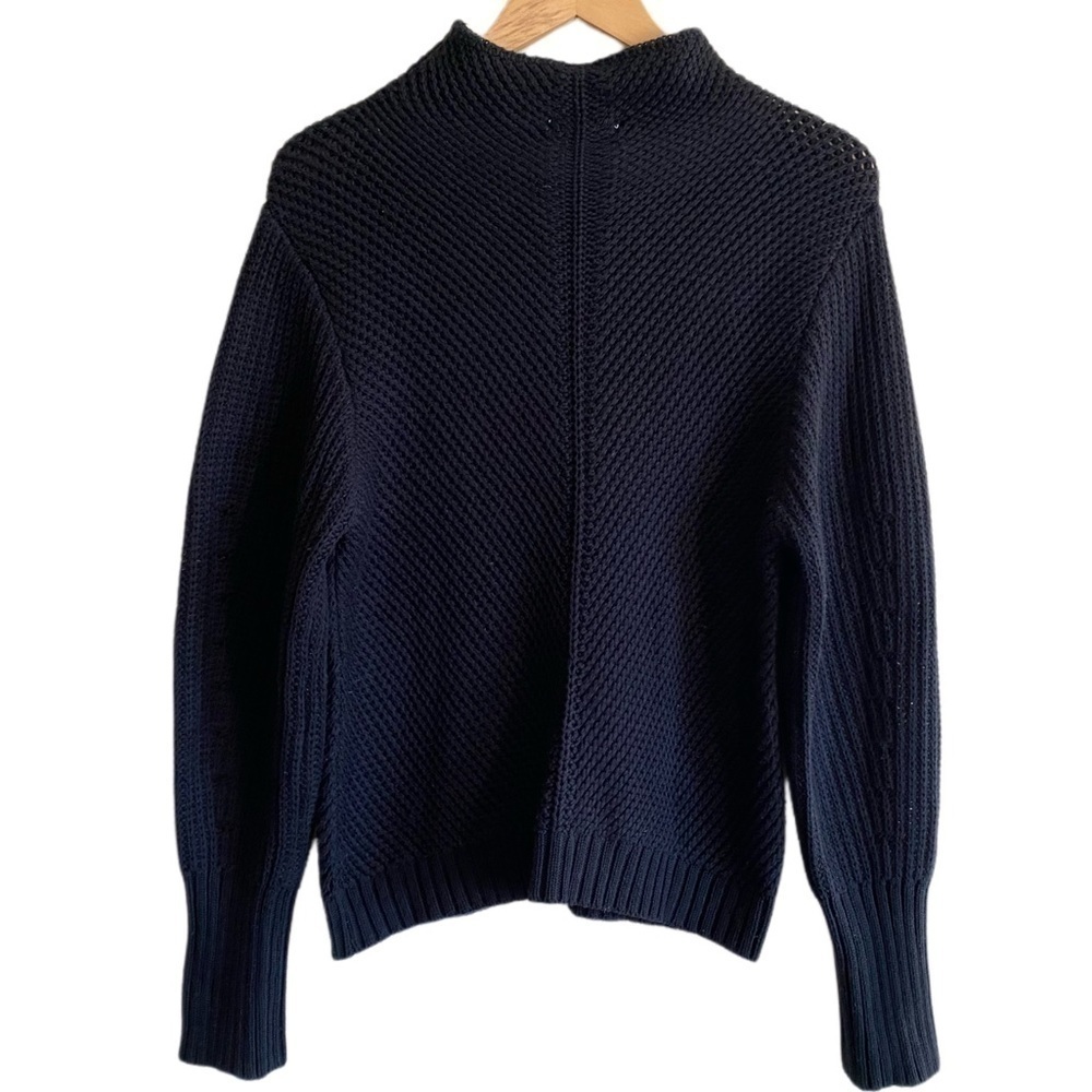 PURE COLLECTION Mock neck Balloon Sleeve Ribbed knit Cotton Blend Sweater Size L - Picture 5 of 8